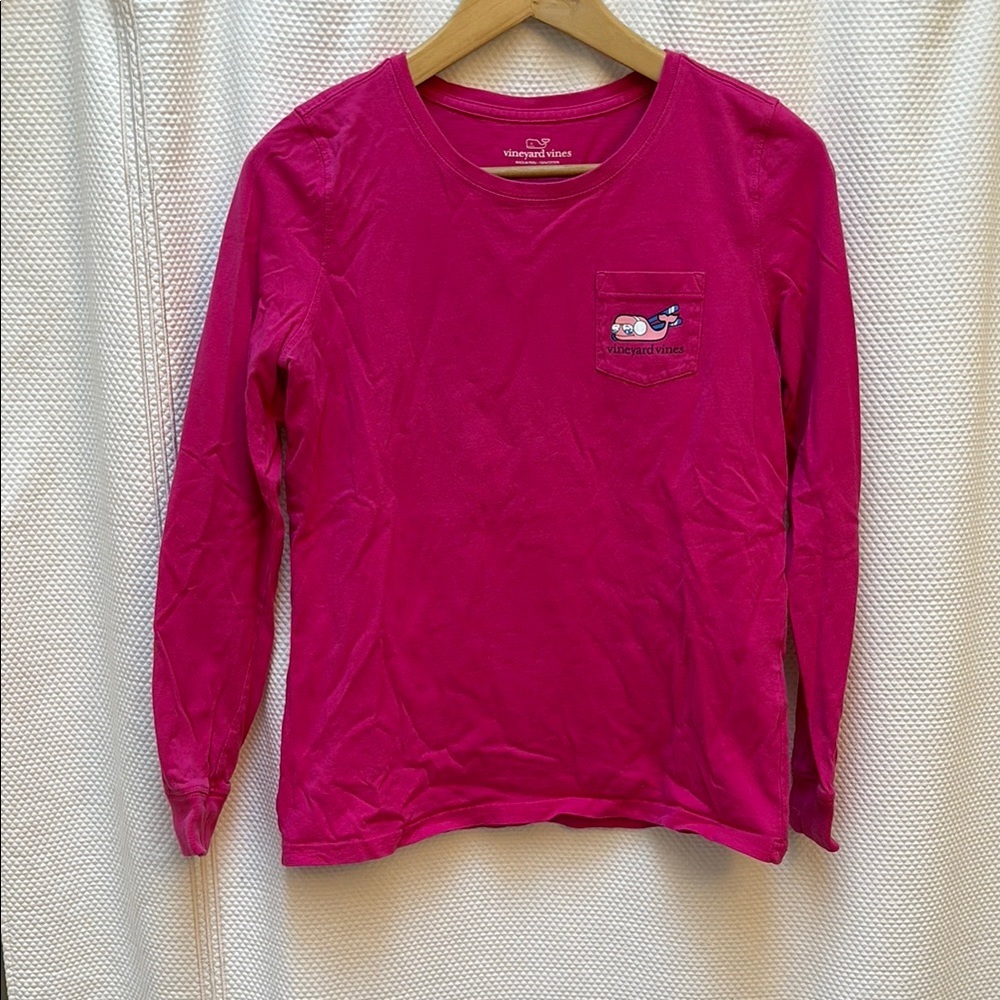 Vineyard Vines Pink Long Sleeve Tee with Whale Design Ski